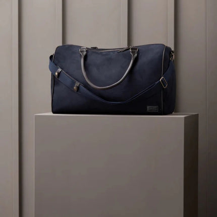 Hunto Collection Suede Weekend Bag With Brass Accents - hospitality