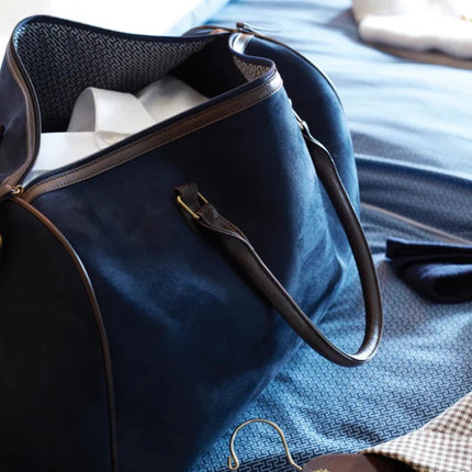 Hunto Collection Suede Weekend Bag With Brass Accents - hospitality