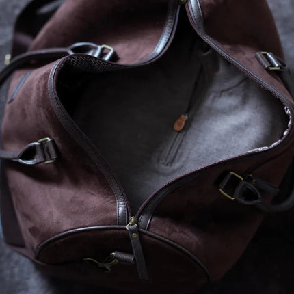 Hunto Collection Suede Weekend Bag With Brass Accents - hospitality