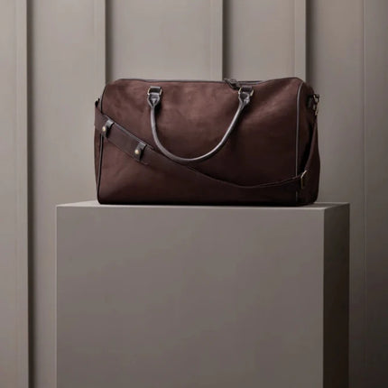 Hunto Collection Suede Weekend Bag With Brass Accents - hospitality