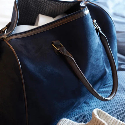 Hunto Collection Suede Weekend Bag With Brass Accents - hospitality