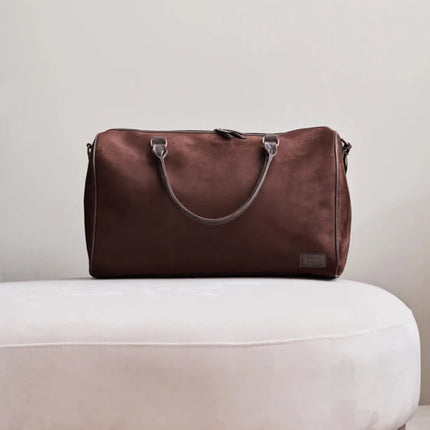 Hunto Collection Suede Weekend Bag With Brass Accents - hospitality