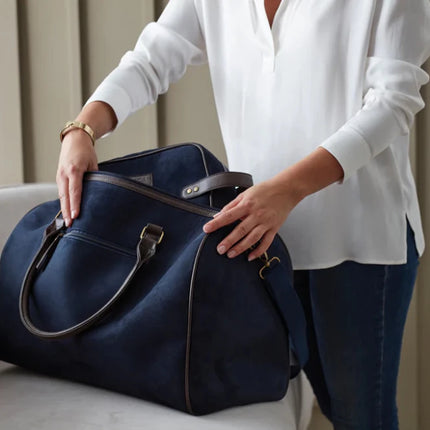 Hunto Collection Suede Weekend Bag With Brass Accents - hospitality