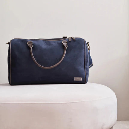 Hunto Collection Suede Weekend Bag With Brass Accents - hospitality