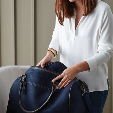Hunto Collection Suede Weekend Bag With Brass Accents - hospitality