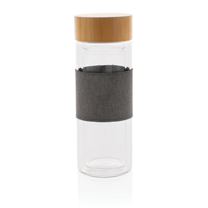 Impact Collection Double Wall Borosilicate Glass Bottle 360ml With Bamboo Lid Pack Of 25 - Sustainable Hydration Solution - hospitality