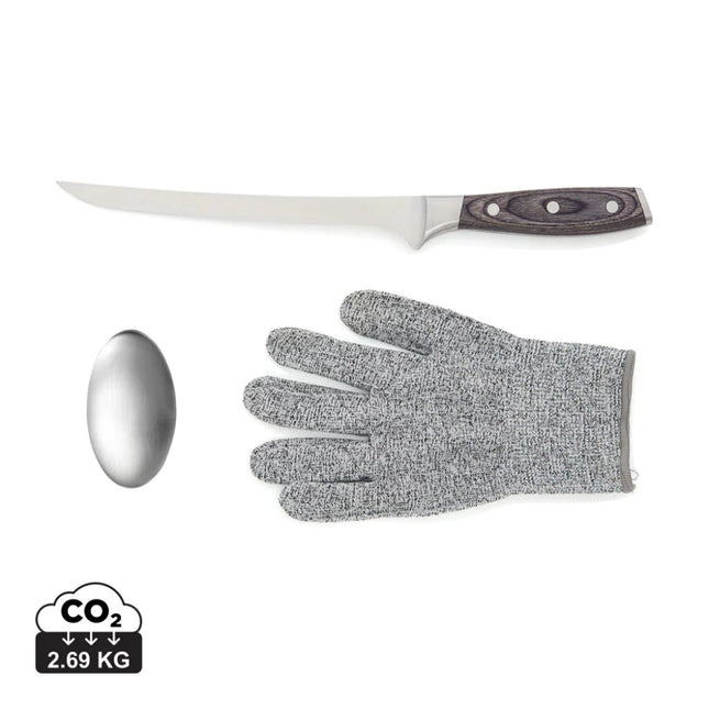 Kaiser Fillet Set In X50CrMoV1 Steel Filleting Knife Heritage Collection With Steel Mesh Glove And Odour Removing Soap - hospitality