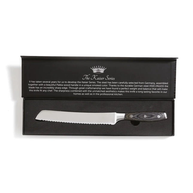Kaiser X50CrMoV15 German Steel Bread Knife With Pakkawood Handle Lux Collection Edition - hospitality