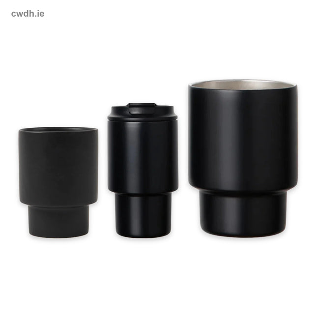 'Coffee Lover' Kit – Handcrafted Porcelain Mug, To-Go Mug 350 ml and Recycled Stainless-Steel Vacuum Mug in Black | Hospitality Trade Pack – what is in the kit