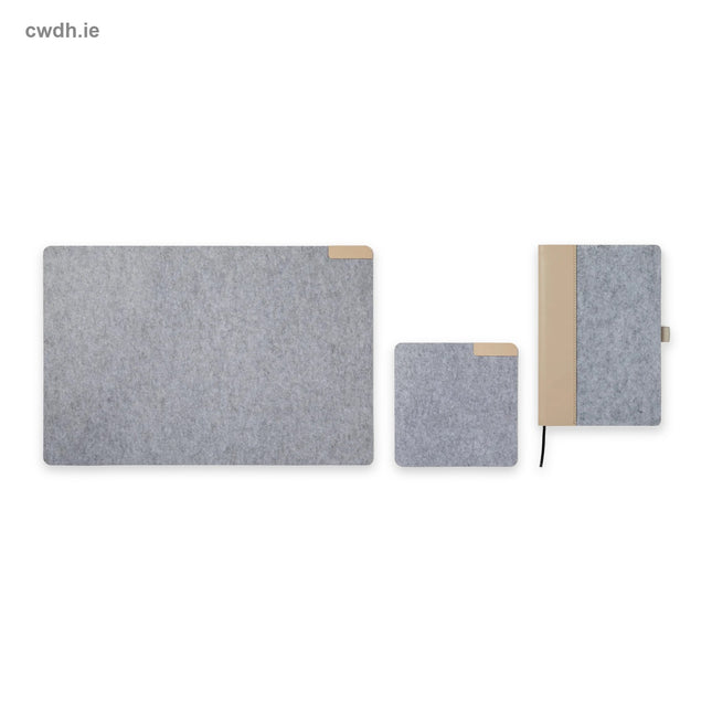 'Desk Refresh' Kit – Recycled Felt Desk Pad, Felt Mouse Pad and A5 Felt Notebook with Pen Loop in Grey | Hospitality Trade Pack – what is in the kit