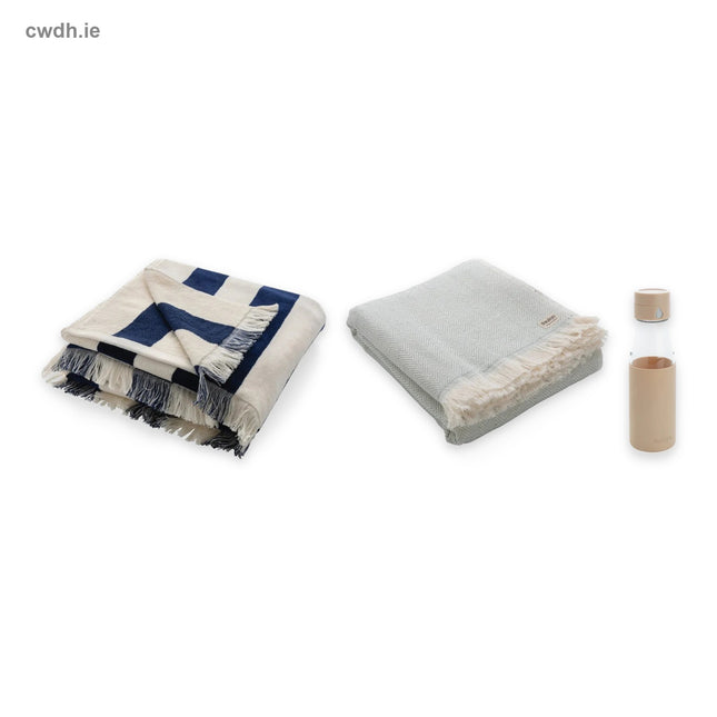 'Lake Swim' Kit – Yukari XL Deluxe Beach Towel, Hisako 4-Seasons Towel Blanket and Glass Hydration Bottle | Hospitality Trade Pack – what is in the kit