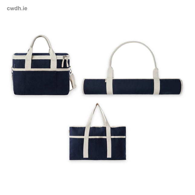 'Picnic in the Park' Kit – Recycled Canvas Cooler Basket, Beach Mat and Beach Bag in Blue | Hospitality Trade Pack – what is in the kit