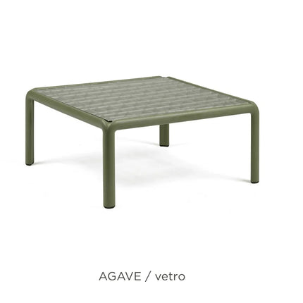 Nardi Komodo Tavolino Vetro glass outdoor coffee table Tortora resin frame terrace