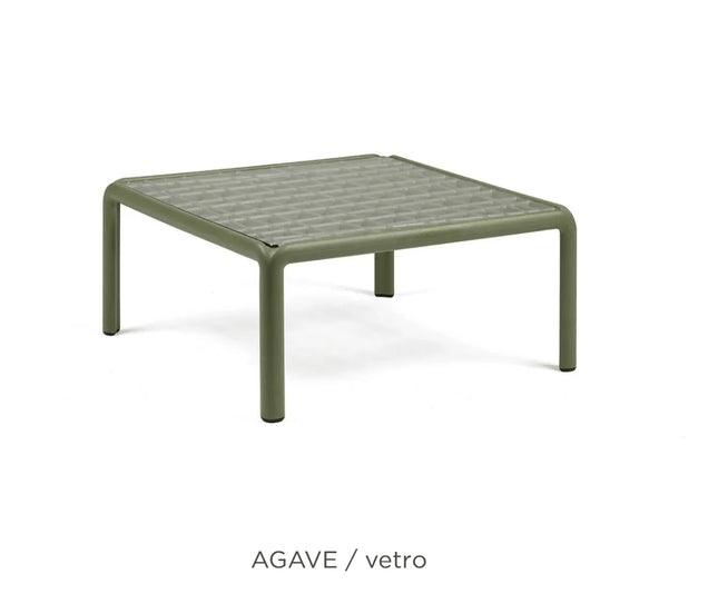 Nardi Komodo Tavolino Vetro glass outdoor coffee table Tortora resin frame terrace