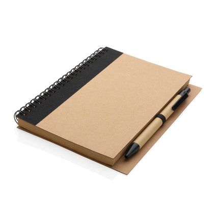 Kraft spiral notebook with pen - hospitality