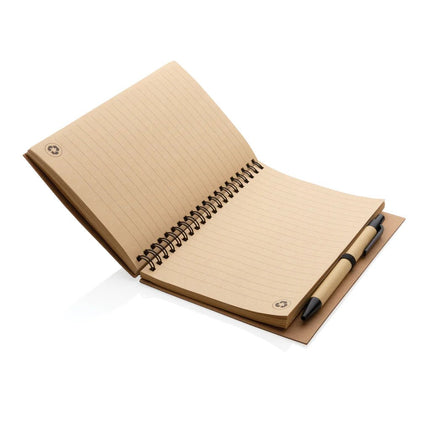 Kraft spiral notebook with pen - hospitality
