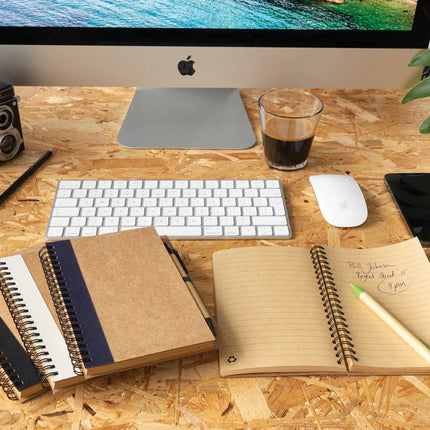 Kraft spiral notebook with pen - hospitality