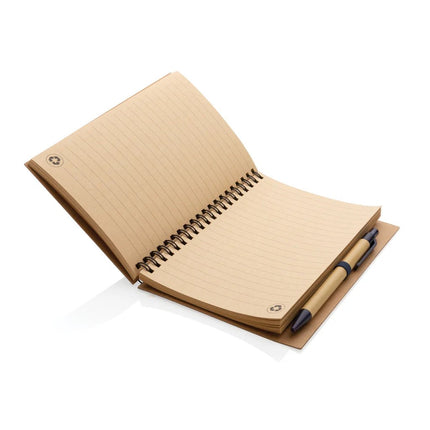Kraft spiral notebook with pen - hospitality