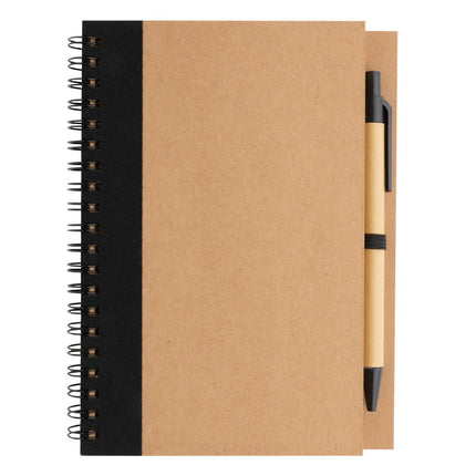 Kraft spiral notebook with pen - hospitality