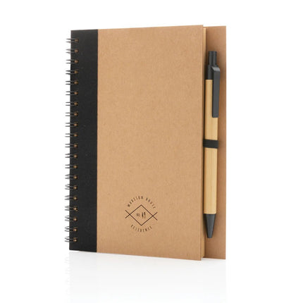Kraft spiral notebook with pen - hospitality