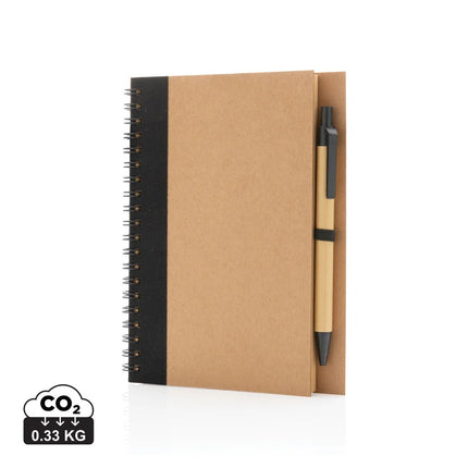 Kraft spiral notebook with pen - hospitality