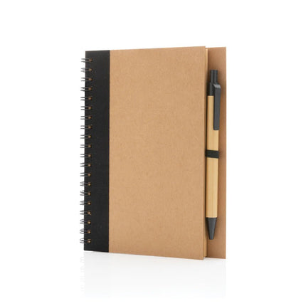 Kraft spiral notebook with pen - hospitality