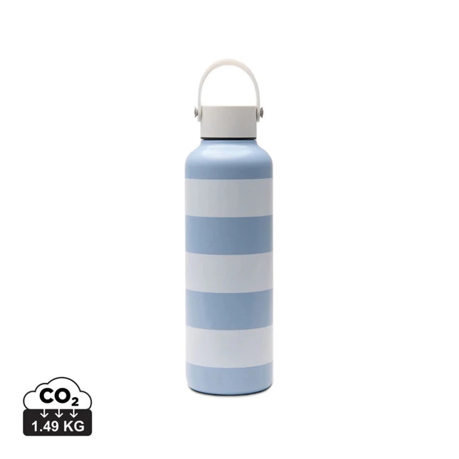 Lagoa RCS Double Walled Vacuum Stainless Steel Bottle 600 Ml With Striped Pattern And White Silicone Handle - hospitality