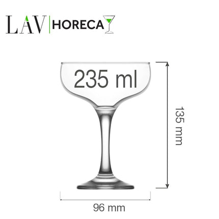 LAV Sofia Champagne Glass 235 Ml - Elegant Retro Coupe Glass for Champagne and Prosecco - hospitality