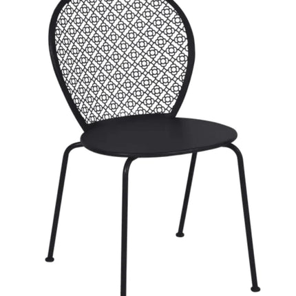 Colorful Fermob Lorette outdoor metal chair with a vibrant red finish