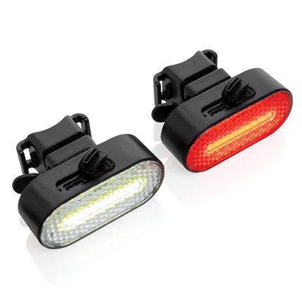 Lumino RCS recycled plastic USB re-chargeable bike light set - hospitality