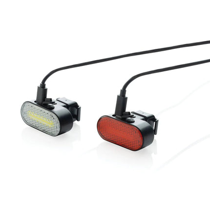 Lumino RCS recycled plastic USB re-chargeable bike light set - hospitality