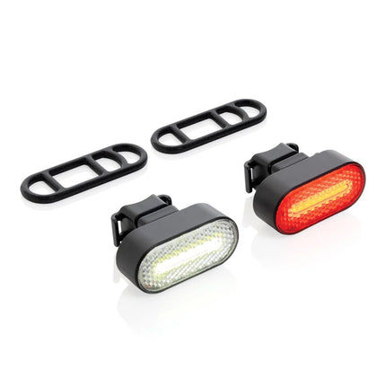 Lumino RCS recycled plastic USB re-chargeable bike light set - hospitality