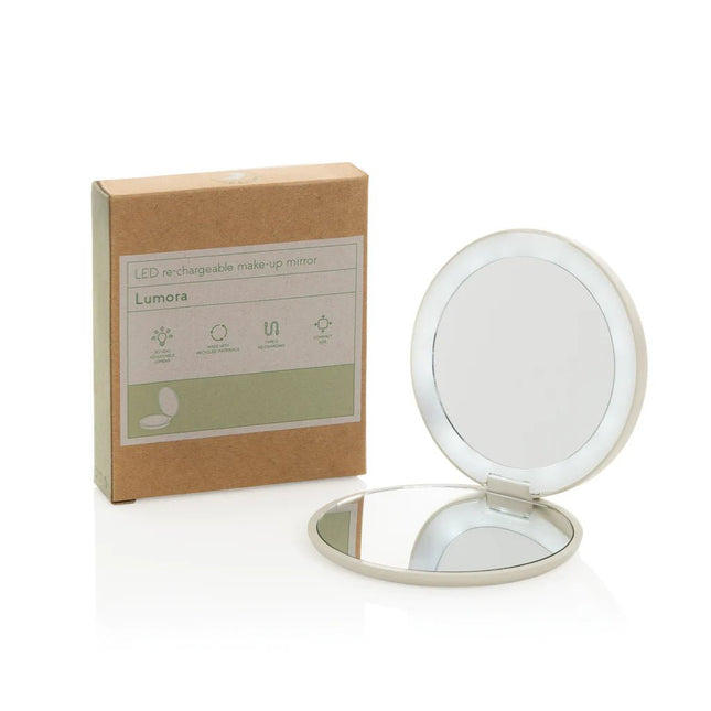 Lumora RCS recycled plastic LED re-chargeable make-up mirror - hospitality