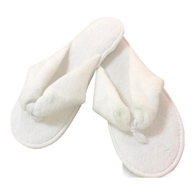 Luxury Plush Flip-Flop Spa Slippers – White