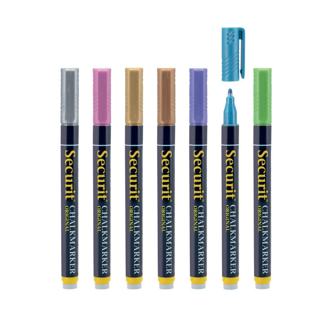 Metallic Chalk Markers Set Blister Pack Securit 12 Markers 1 to 2mm Tip - hospitality