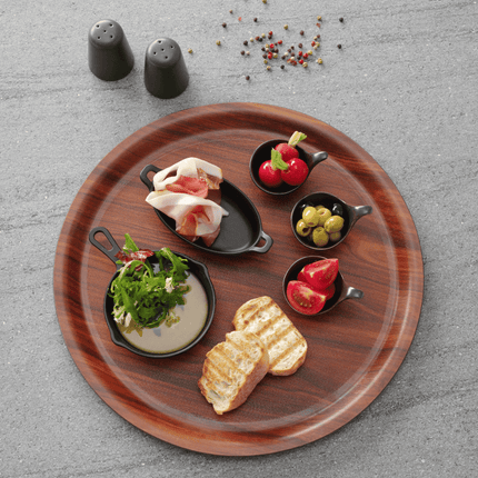 Montana Non-slip Surface Tray with high rim, walnut- round, 320mm - hospitality