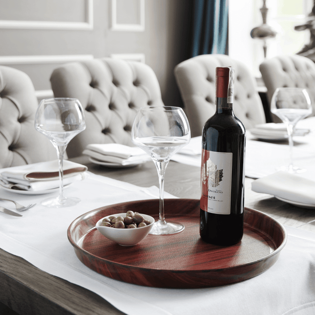 Montana Non-slip Surface Tray with high rim, walnut- round, 360mm - hospitality