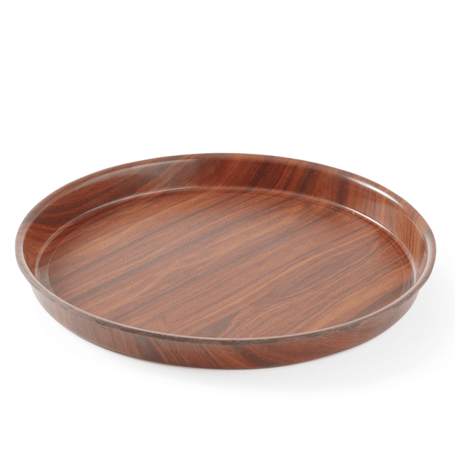 Montana Non-slip Surface Tray with high rim, walnut- round, 360mm - hospitality