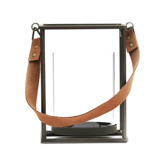 Montreux Lantern Collection Elegant Industrial Lantern With Leather Handle Steel Profiles And Glass Cylinder - hospitality