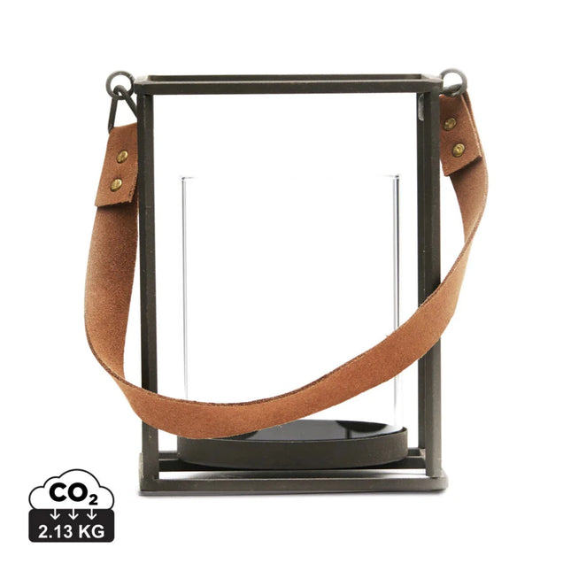 Montreux Lantern Collection Elegant Industrial Lantern With Leather Handle Steel Profiles And Glass Cylinder - hospitality