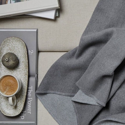 Moulto GRS RPET Blanket From The Atelier Collection In Two Tone With Luxuriously Soft Langetting Stitch And PU Badge - hospitality