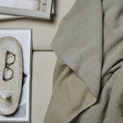 Moulto GRS RPET Blanket From The Atelier Collection In Two Tone With Luxuriously Soft Langetting Stitch And PU Badge - hospitality