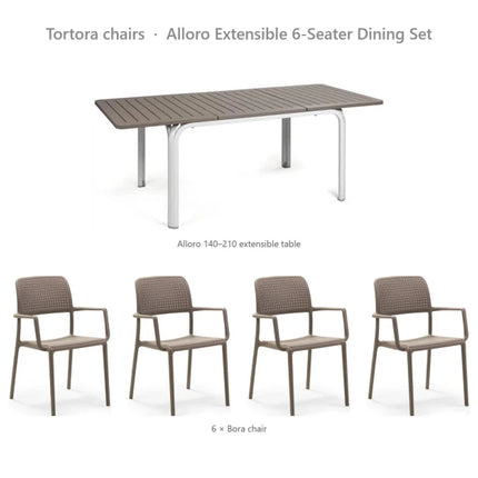 Nardi Alloro Extensible 6-Seater Dining Set - Alloro 140-210 Table + 6 Bora Chairs - hospitality