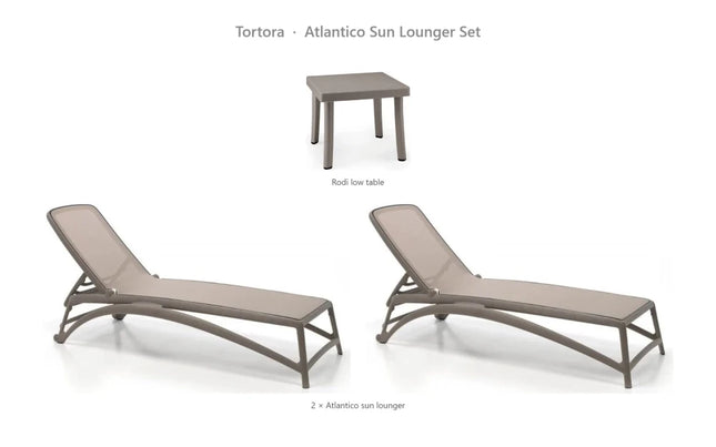 Nardi Atlantico Sun Lounger Set - 2 Atlantico Sun Loungers + Rodi Low Table - hospitality