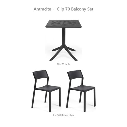 Nardi Clip 70 Balcony Set - Clip 70 Table + 2 Trill Bistrot Chairs - hospitality