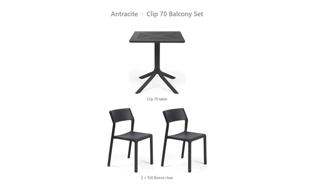 Nardi Clip 70 Balcony Set - Clip 70 Table + 2 Trill Bistrot Chairs - hospitality