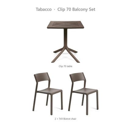 Nardi Clip 70 Balcony Set - Clip 70 Table + 2 Trill Bistrot Chairs - hospitality
