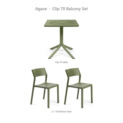 Nardi Clip 70 Balcony Set - Clip 70 Table + 2 Trill Bistrot Chairs - hospitality