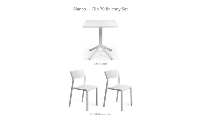 Nardi Clip 70 Balcony Set - Clip 70 Table + 2 Trill Bistrot Chairs - hospitality