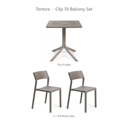 Nardi Clip 70 Balcony Set - Clip 70 Table + 2 Trill Bistrot Chairs - hospitality